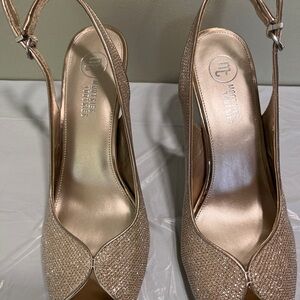 Mootsie Tootsies Gold Glitter Slingback Heels 9 1/2 M Moalyson